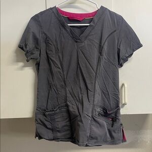 Gray Scrub Top/Pants with Pink Accents